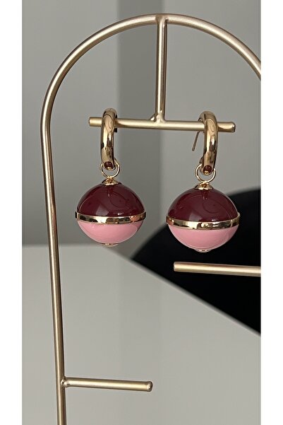 SU PERİSİ TAKI BİJUTERİ Gold Pink Top Model Earrings