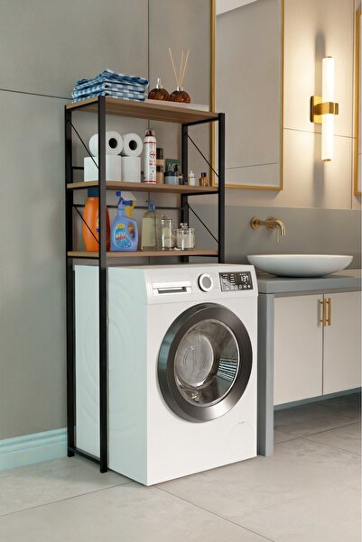 SteelDesing Çamaşır Makinesi Üstü Banyo Rafı – 3 Katlı Metal Gövdeli Düzenleyici, Depolama ve Çok Amaçlı Dolap