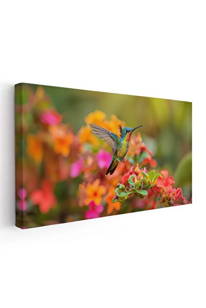Tablou Canvas Tablou pasare colibri in zbor printre flori, cod 5210