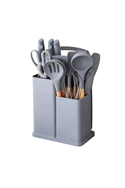 Deliny 19-Piece Kitchen Utensil Set, Heat-Resistant Silicone and Bamboo, Stainless Steel Knives, Organ Stand