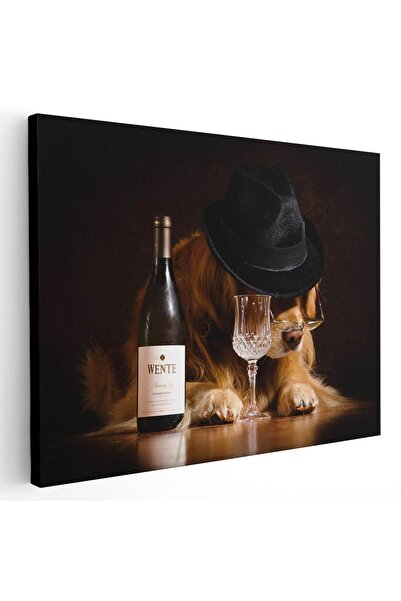 Tablou Canvas Tablou Golden Retriever cu sticla vin, cod 4059
