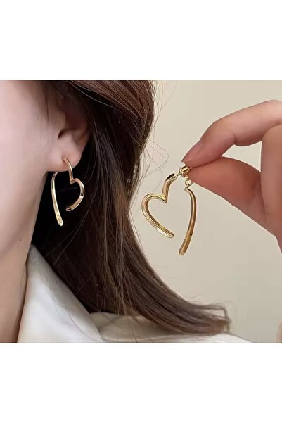monalisatoka Kadın Gold Tasarım Halka Kalp Küpe