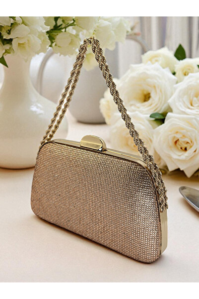 Biçanta Χρυσό χρώμα με πέτρα και λεπτομέρεια από πέρλες, γυναικεία βραδινή τσάντα με λαβή αλυσίδας, για γάμο, αρραβώνα, αποφοίτηση