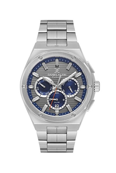 Daniel Klein Gri Lacivert Supersport Çelik Kordonlu Premium Çizgili Kadran Ta...