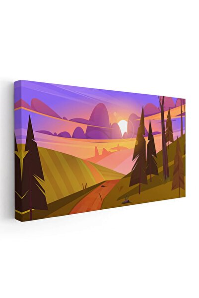 Tablou Canvas Tablou peisaj cu dealuri copaci la rasarit, cod 5495