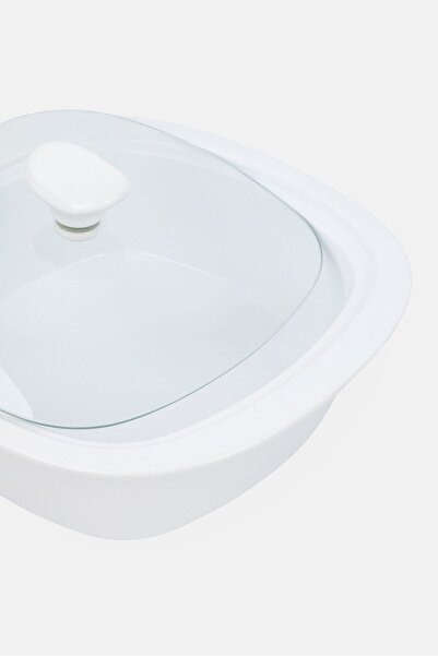 Elite Stoneware Square Casserole with Glass Lid, White