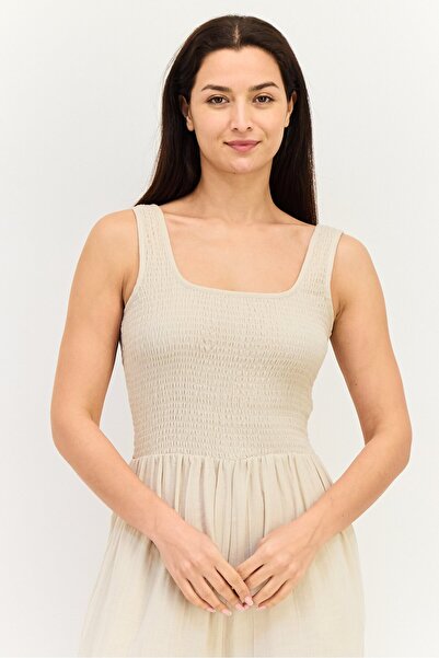 Brave Soul Women Textured Sleeveless Jumpsuit, Beige