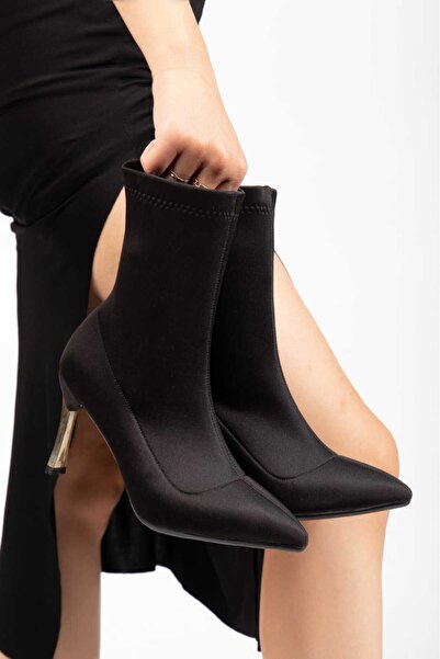 SEDRİK sivri burun şık çorap streç günlük ince topuk bot yarım çizme