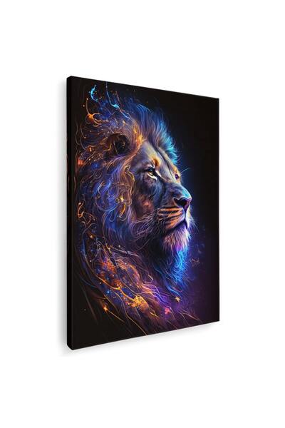 Tablou Canvas portret leu in nuante portocaliu, albastru, negru, cod 1024