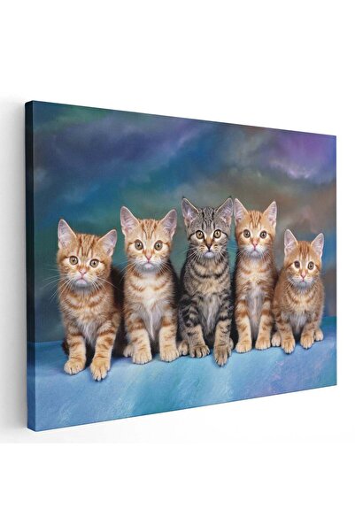 Tablou Canvas Tablou patru pisicute portocalii si una gri, cod 4235