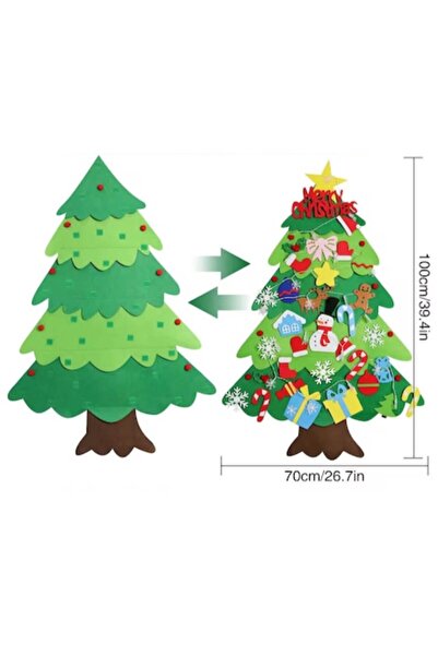 OEM Brad de Crăciun din fetru pentru copii, 32 de decorațiuni, lucrat manual, 100x70cm, multicolor