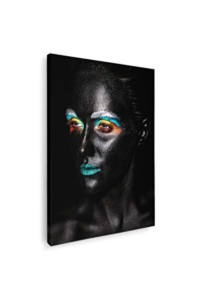 Tablou Canvas model cu machiaj creativ in nuante negru, albastru, portocaliu,...