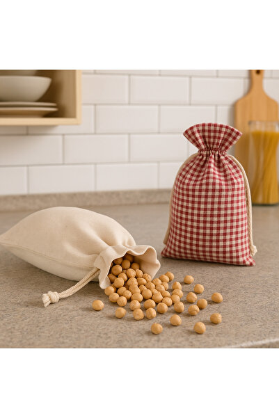MiniStand Kuru Gıda ve Kahve Saklama Kesesi 3’lü Set Pamuklu Büzgülü Kumaş Kese