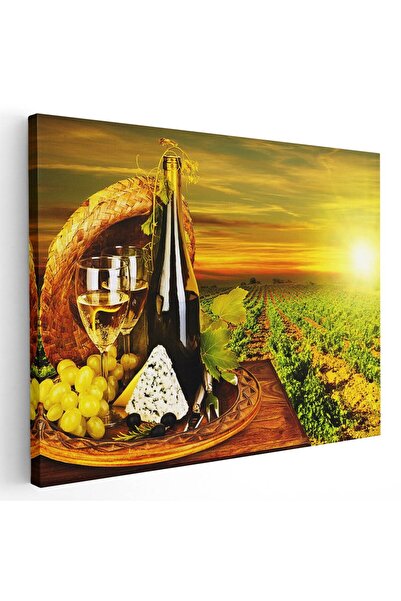 Tablou Canvas Tablou struguri pahare si sticla vin branza, cod 4062