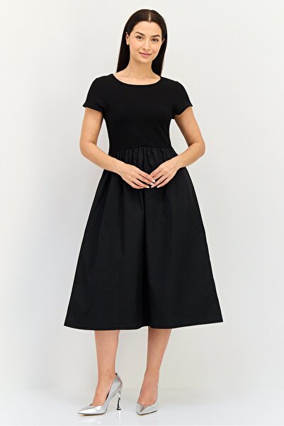 Brave Soul فستان ميدي مضلع للنساء، أسود