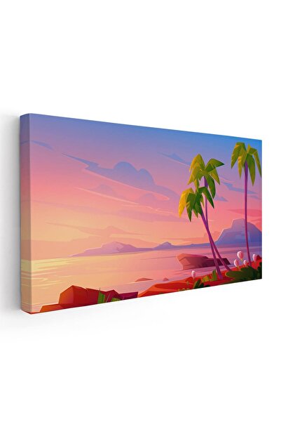 Tablou Canvas Tablou peisaj plaja cu palmieri la apus, cod 5357