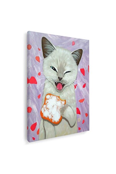 Tablou Canvas Tablou pictura pisica razand cu tartina unt, cod 5244