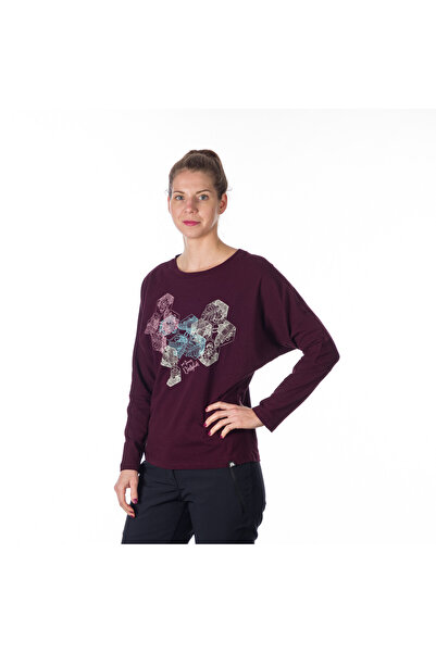 NORTHFINDER Women's loose-fit T-shirt with a print and a high proportion of BEVERLY cotton winemelange
