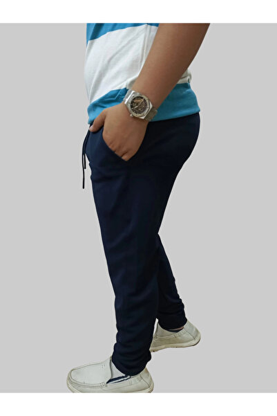 daniel milano Men's Navy Blue Jogger Pants with Elastic Waist, Lace-Up, Pebble Stone Pattern, and Patch Detail