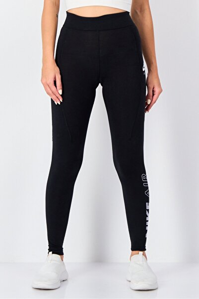 Nike بنطال رياضي ضيق للنساء بشعار العلامة التجارية، أسود