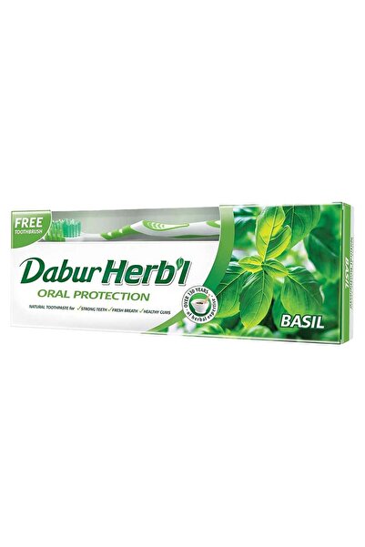 Dabur معجون أسنان بنكهة الريحان العشبي مع فرشاة أسنان مجانية 150 جرام