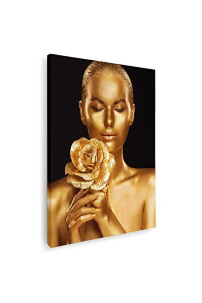 Tablou Canvas Machiaj auriu tablou femeie cu trandafir, cod 2559