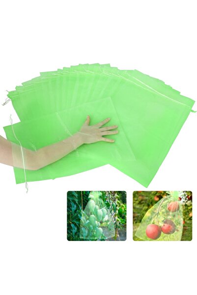 LUXER Set 20 Pungi de Protectie Pentru Fructe si Legume Cu Snur, Dimensiuni 30x40 cm, Verde,