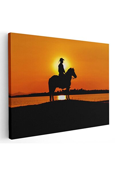 Tablou Canvas Tablou silueta calaret pe cal la apus, cod 3051