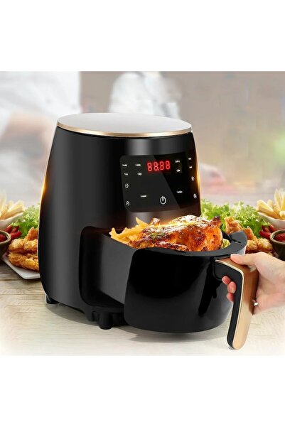 Deliny Friteuză cu aer, fără ulei, 6L, 2400W, funcții de coacere și prăjire, tocător negru + bambus, 30 x