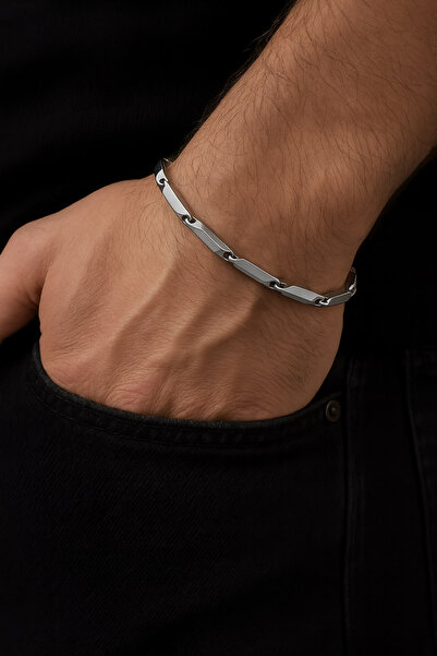 TREND COLLECTİON سوار سلسلة من الفولاذ المقاوم للصدأ للرجال (لون فضي)