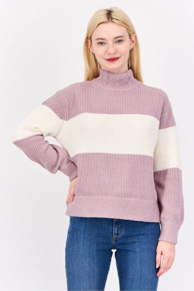 PİNK ROSE Women Turtle Neck Stripped Sweater, Multi Color