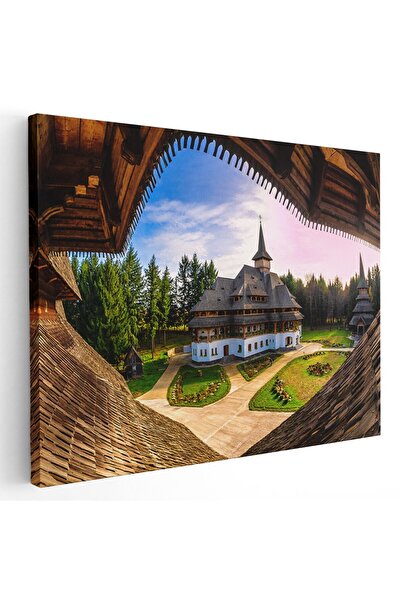 Tablou Canvas Manastirea Barsana, Maramures, Romania, albastru, maro, cod 1166