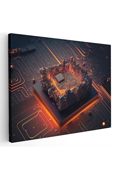 Tablou Canvas Tablou microcip placa de baza cu lumini neon, cod 1654