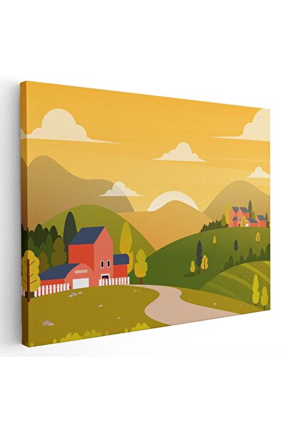 Tablou Canvas Tablou peisaj campie cu case rosii, cod 5461