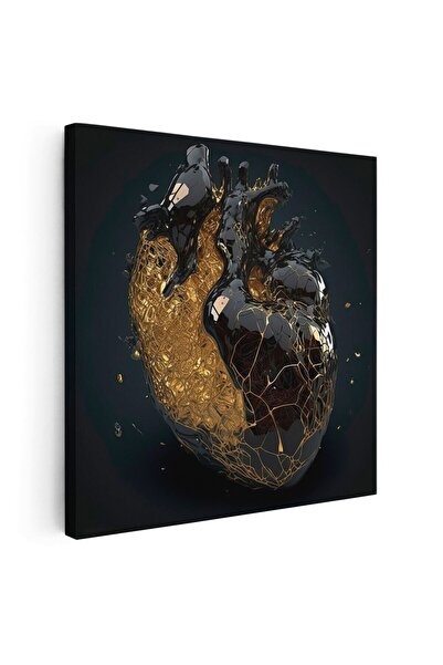 Tablou Canvas Tablou inima creata din onix negru si auriu, negru, galben, cod...