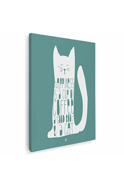Tablou Canvas Tablou fericirea este o ceașcă de cafea, o carte bună și o pisică, cod 5250