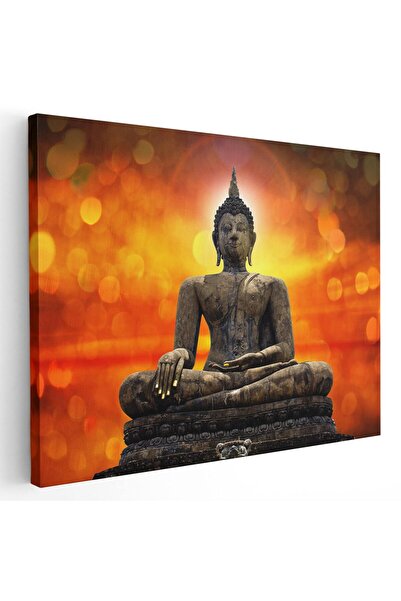 Tablou Canvas Tablou statuie Buddha pe fundal luminos, portocaliu, galben, maro, cod 1178