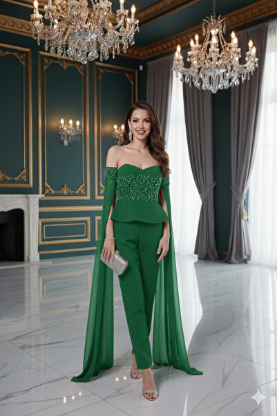 Robes Straplez Peplum Tül Kollu Abiye Tulum-7107