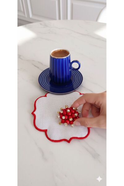 EVORRA LİVİNG 2 Pieces of Daisy Brooch Domed Coffee Side Cocktail Presentation Napkin