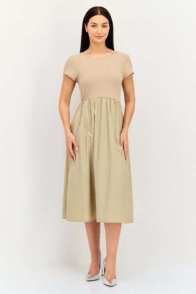 Brave Soul فستان نسائي متوسط الطول مضلع، بني غامق