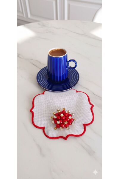EVORRA LİVİNG 2 Pieces of Daisy Brooch Domed Coffee Side Cocktail Presentation Napkin