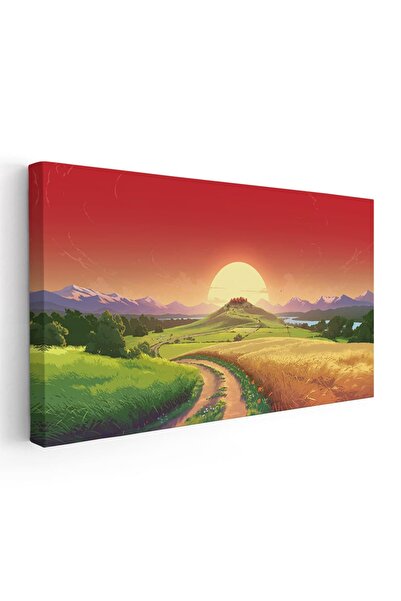 Tablou Canvas Tablou peisaj campie cu lan de grau la apus, cod 5492