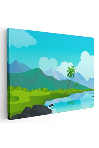 Tablou Canvas Tablou peisaj montan cu lac si palmieri, cod 5472