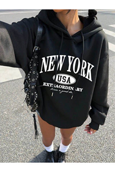 Marco Fresco Unisex New York Printed Hooded Cotton Sweatshirt Hoodie