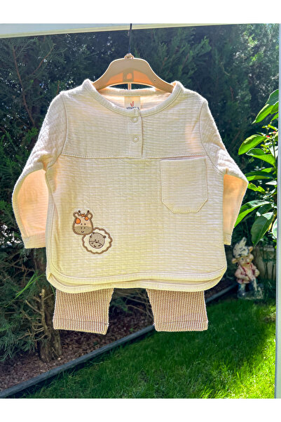 Luna Kids Store طقم مكون من قطعتين بأكمام طويلة مطرزة من قطن الحملان للأطفال/...