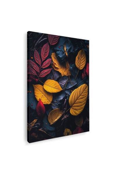 Tablou Canvas frunze toamna in nuante galben, rosu, negru, cod 1070