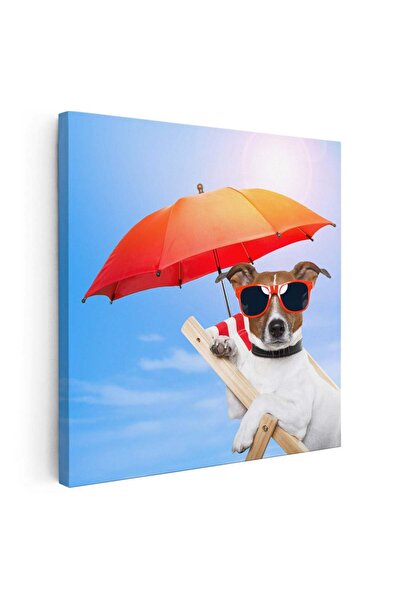 Tablou Canvas Tablou caine cu ochelari si umbrela plaja, cod 4263