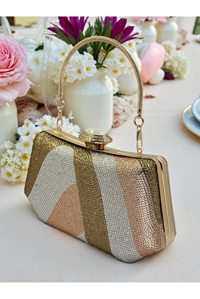 Biçanta Χρυσό Ασημί Ροζ Χρώμα Πέτρα Πέρλα Λεπτομερής λαβή Γυναικεία τσάντα βραδινού φορέματος Γάμος Αρραβώνας Αποφοίτηση