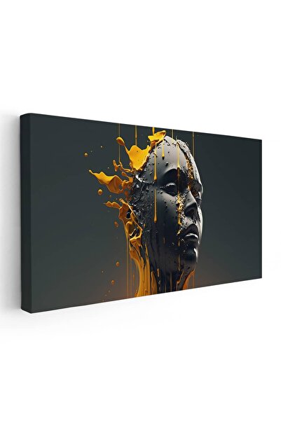 Tablou Canvas Tablou cap statuie cu vopsea scurgandu-se, galben, cod 1740