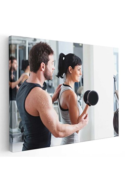 Tablou Canvas Tablou femeie cu instructor exercitii cu gantera, cod 3279